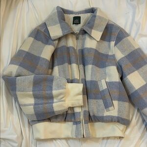 Wild Fable Plaid Zip Jacket in Cream and Light Blue